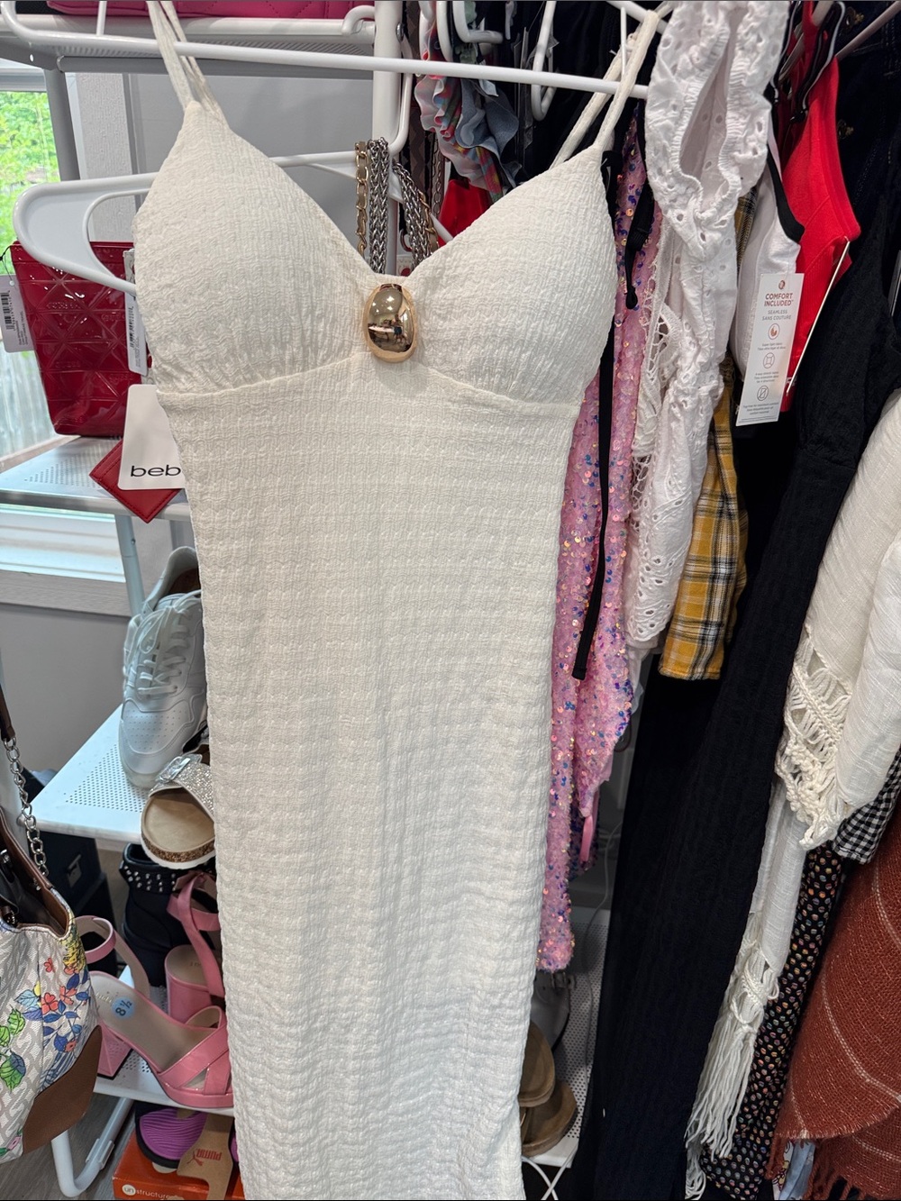 bebe White Maxi Dress with Spaghetti Straps